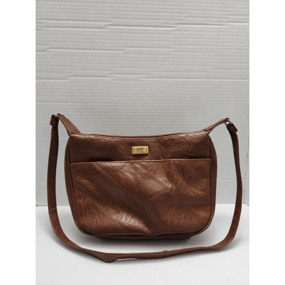 TR BENTLEY Brown Leather Shoulder Bag Zip Purse Handbag Medium Grandma Core